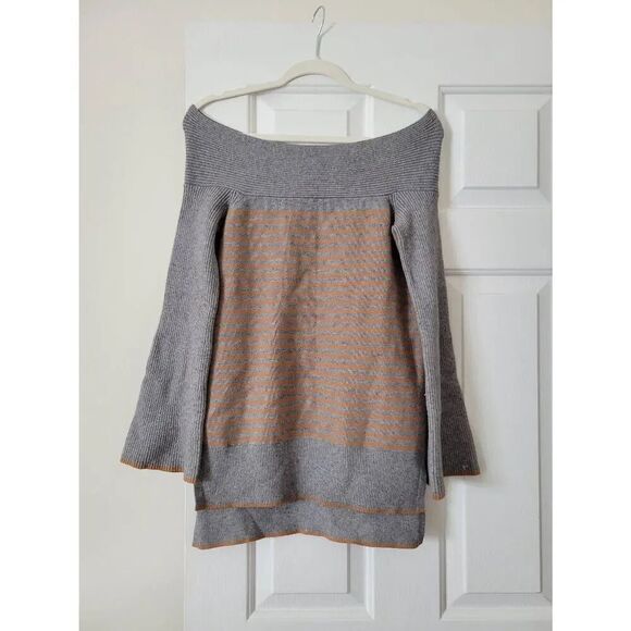 Anthropologie Elise Ribbed Tunic Gray Brown Stripe Off-the-Shoulder Size XS - Picture 2 of 11